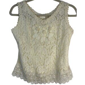 NICS S & B sleeveless lace shirt layered white back zip up embellished no READ